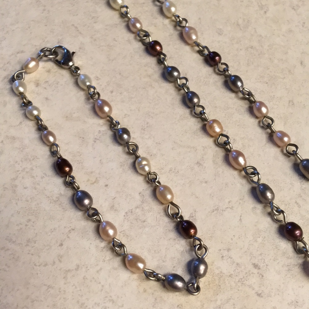 Vintage Set Seed Pearls Multicolor Choker Necklace and Bracelet